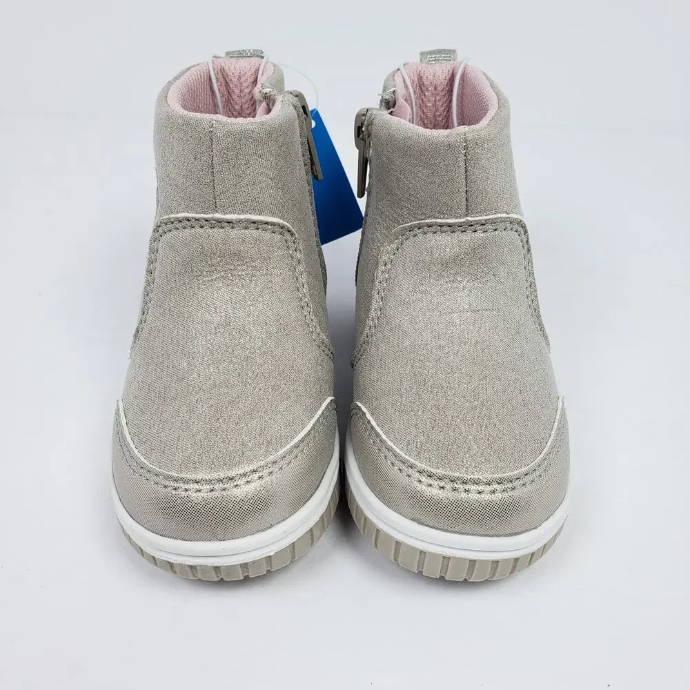 Stride Rite 360 Baby Girl Sz 5M Champagne Shimmering Rainbow Glitter Heart Boots